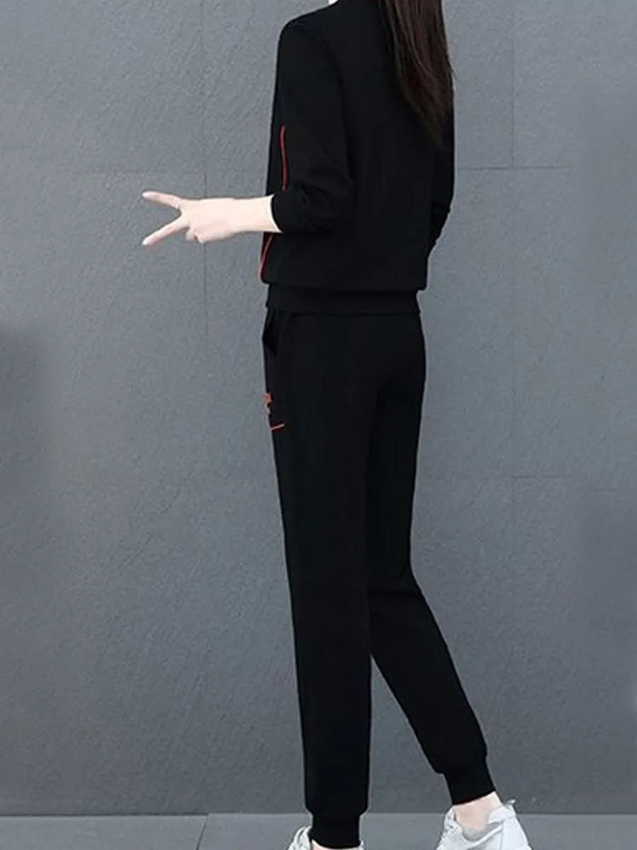 2 Pcs Women's Long Sleeve Letter/Number Pants Set M 376643