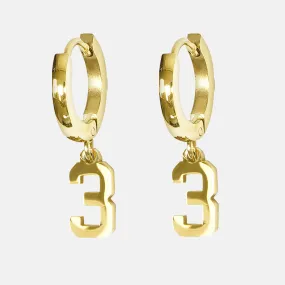 3 Number Earring - Gold Plated Stainless Steel
