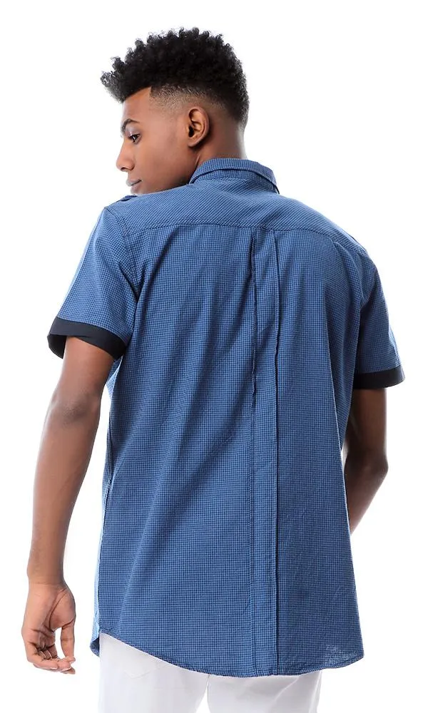 53552 Checkered Short Sleeves Navy Blue & Petroleum Shirt