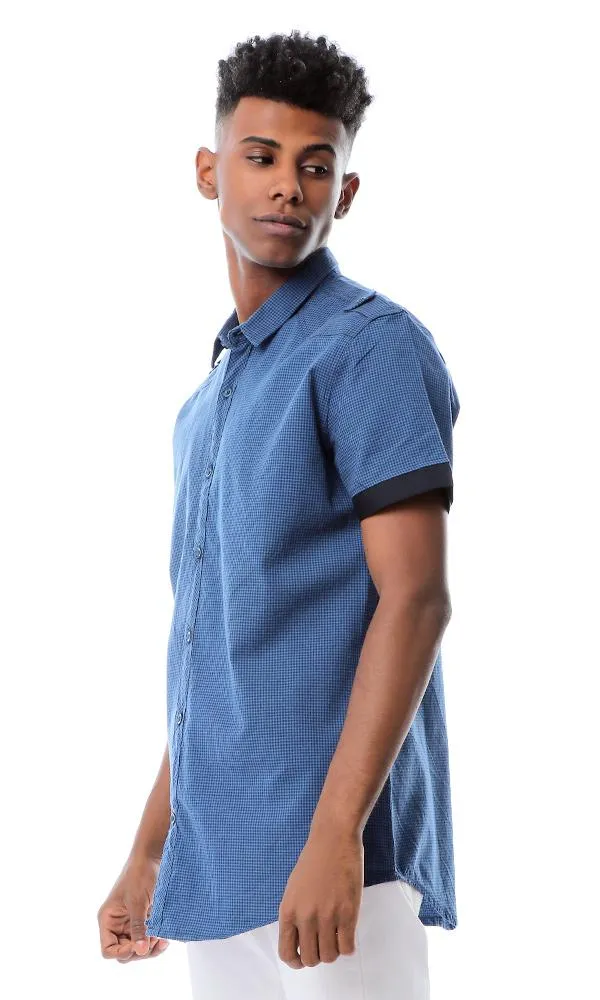 53552 Checkered Short Sleeves Navy Blue & Petroleum Shirt