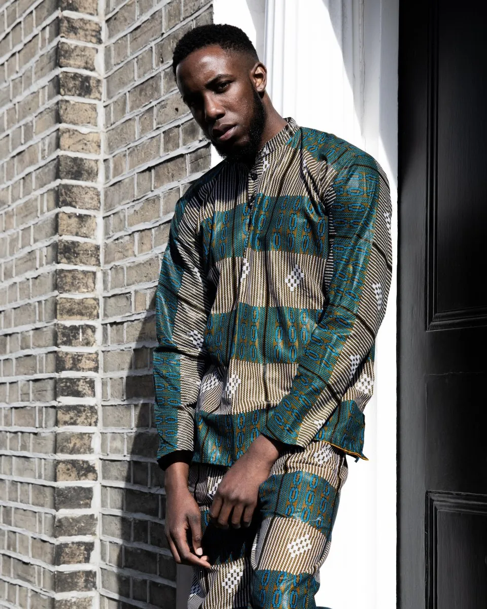 African Shirt in Blue Kente