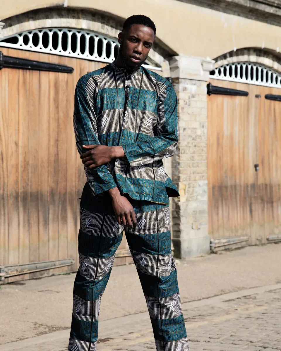 African Shirt in Blue Kente