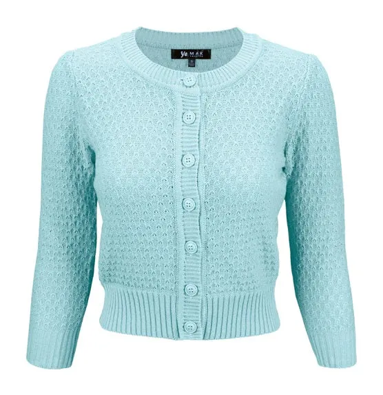 Baby Blue Cropped Rib Knit Cardigan