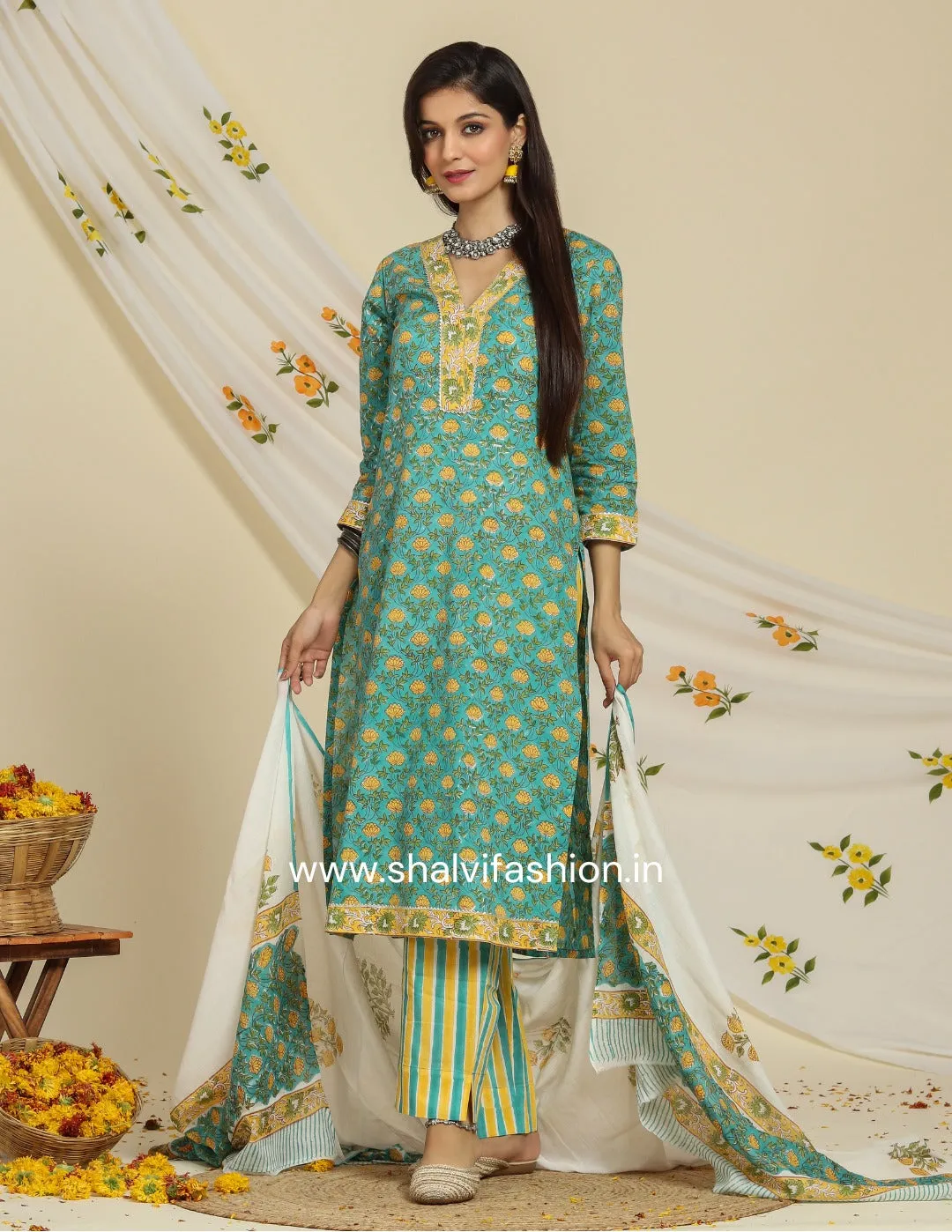 Bahar Collection : Hand Block Print Cotton Suit Set (CSS91MUL)