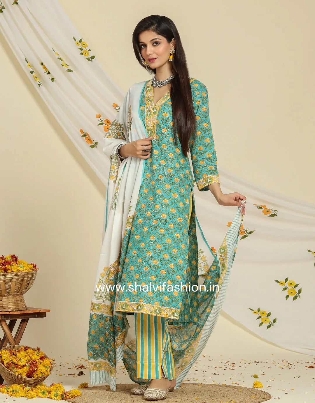 Bahar Collection : Hand Block Print Cotton Suit Set (CSS91MUL)