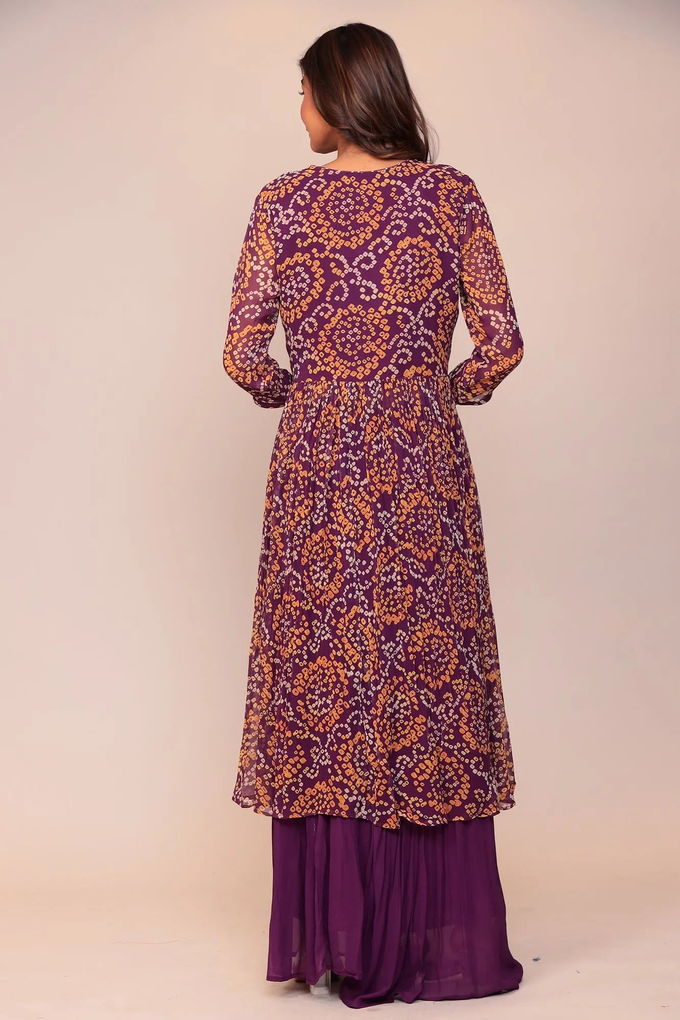 Sure! Heres an optimized title for the e-commerce product:

Exquisite Bandhej Georgette Jacket-Style Suit with Intricate Gota Patti and Thread Embroidery