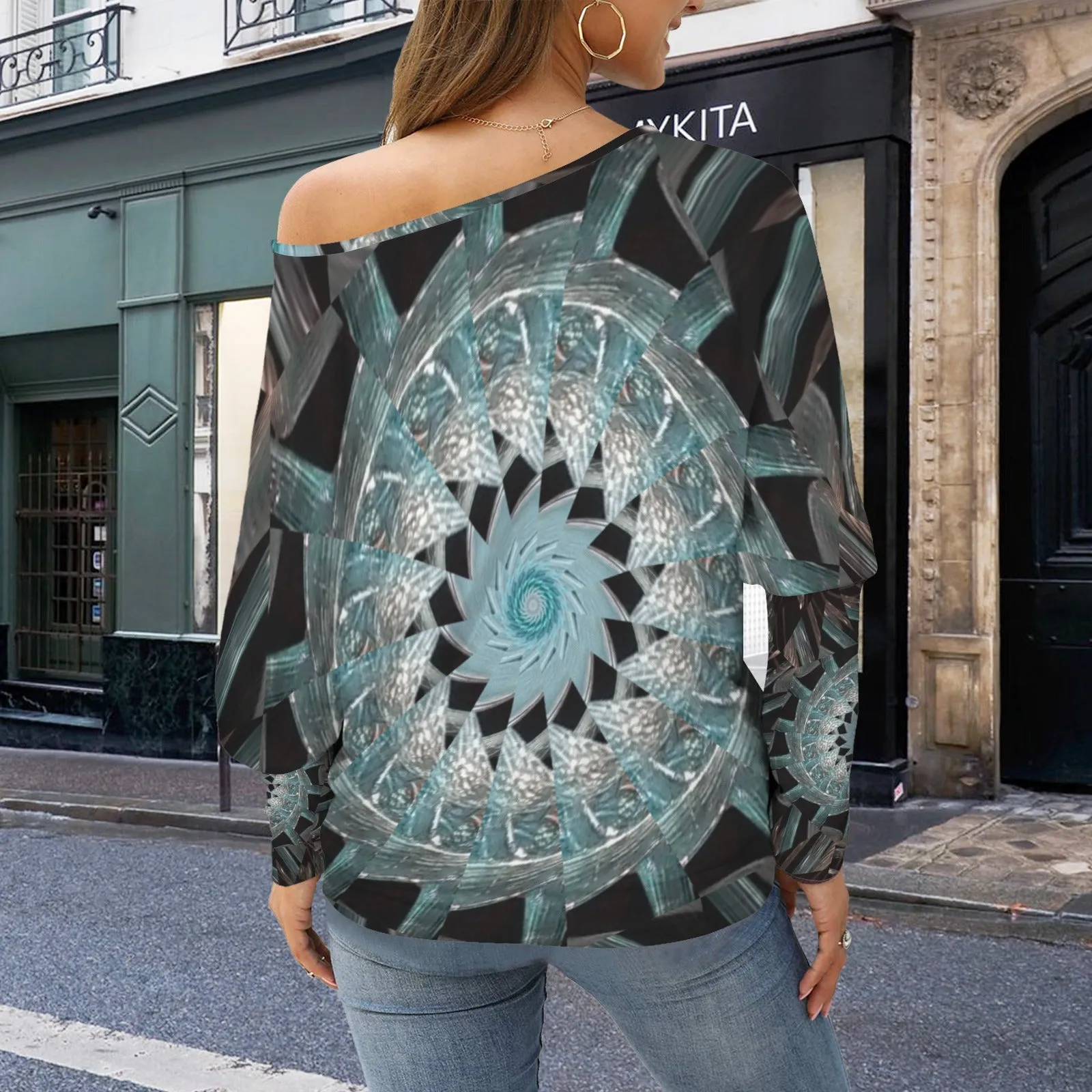 Batwing Long Sleeve Sweater Blue Glass Medallion