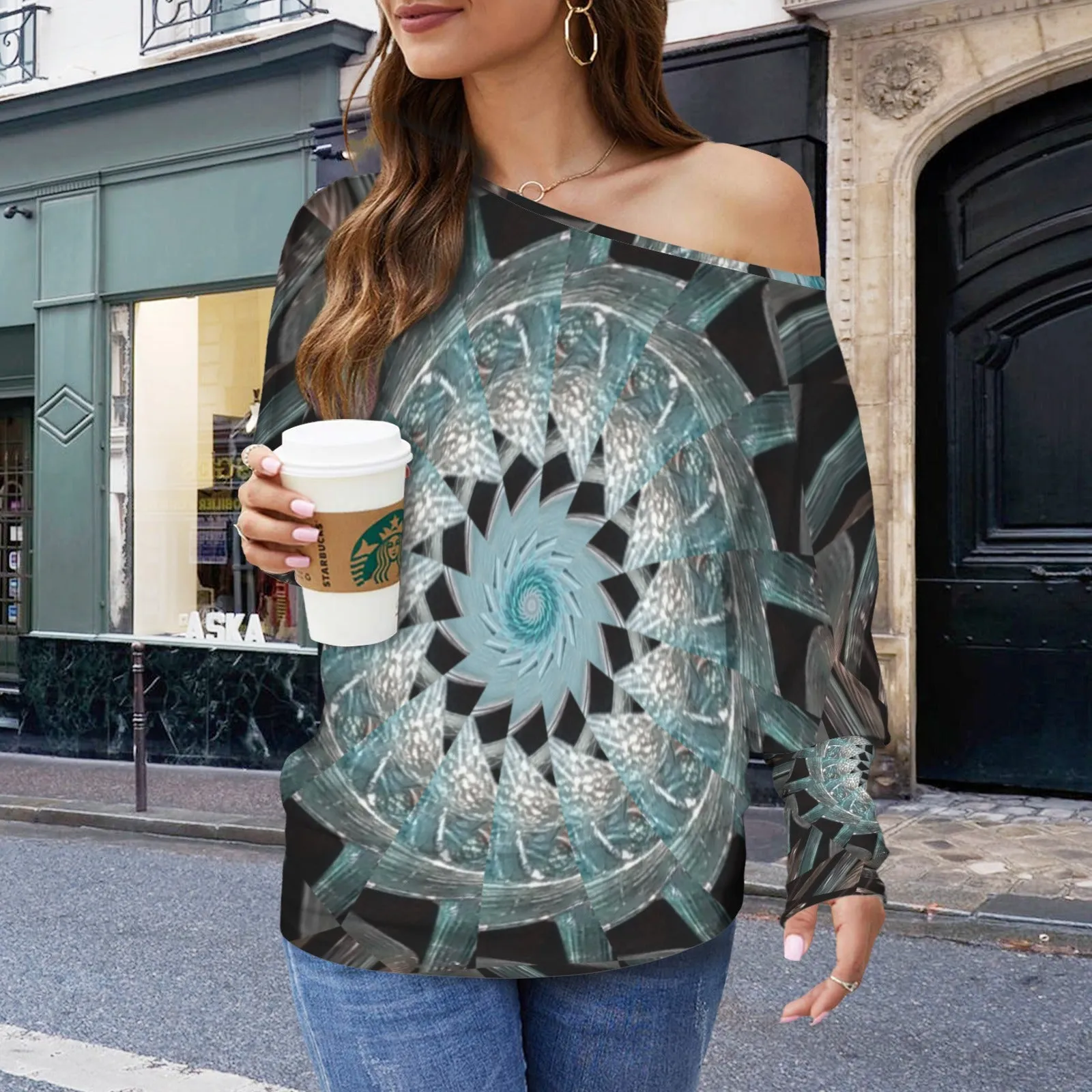 Batwing Long Sleeve Sweater Blue Glass Medallion