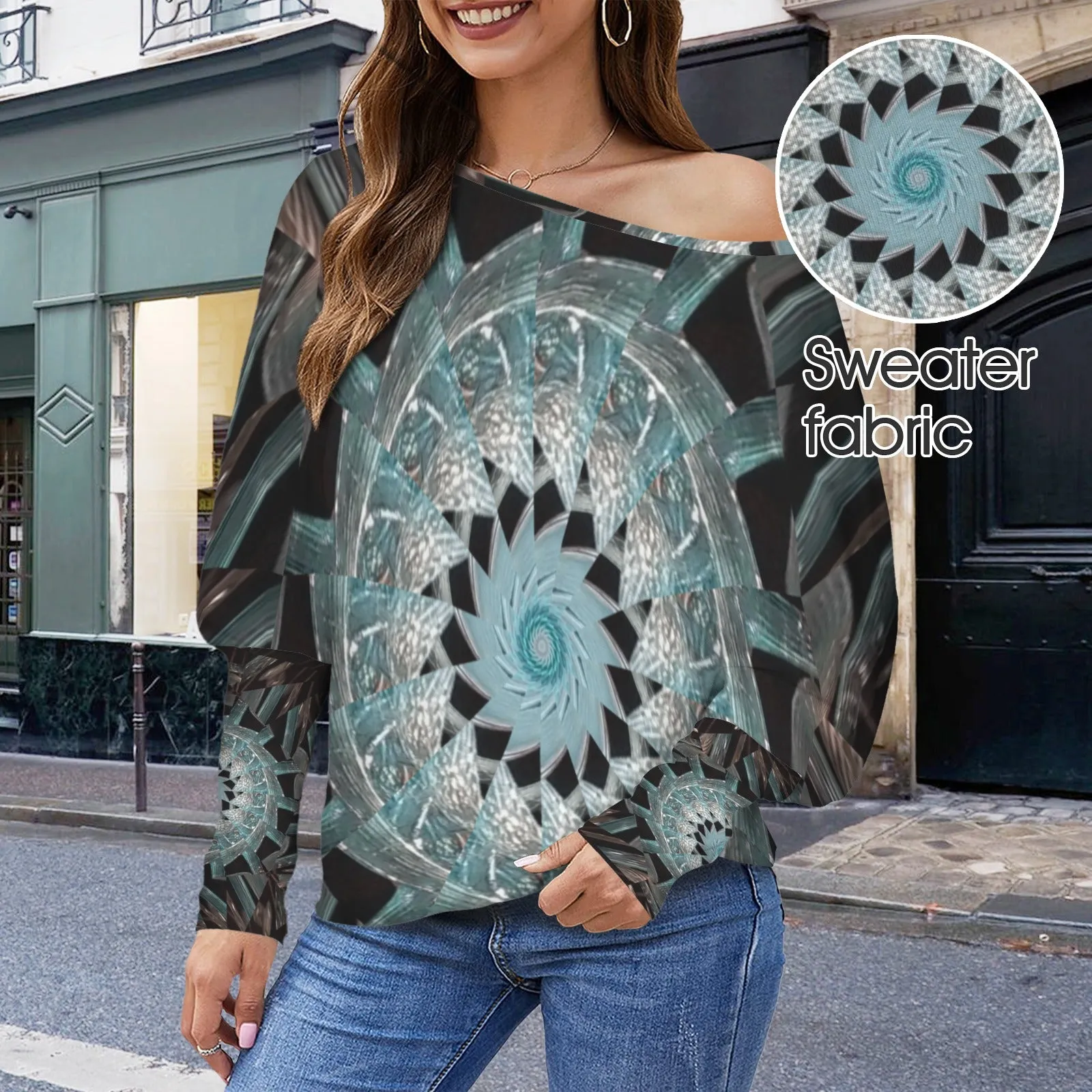 Batwing Long Sleeve Sweater Blue Glass Medallion