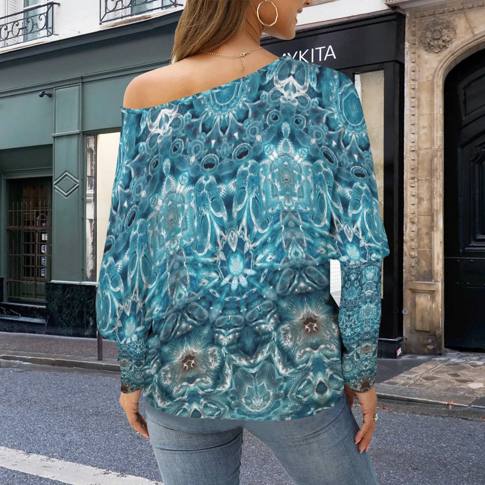 Batwing Long Sleeve Sweater Blue Glass