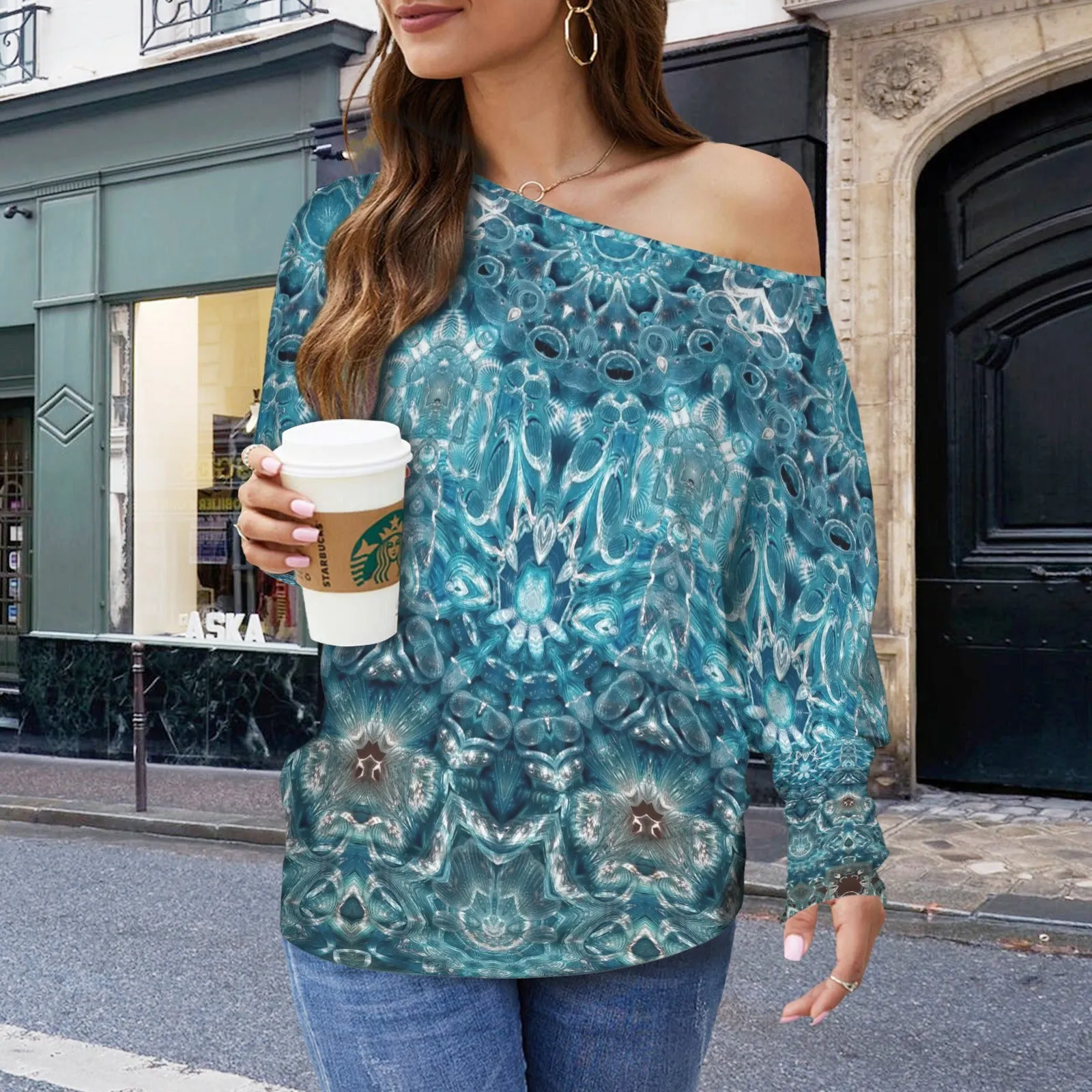 Batwing Long Sleeve Sweater Blue Glass