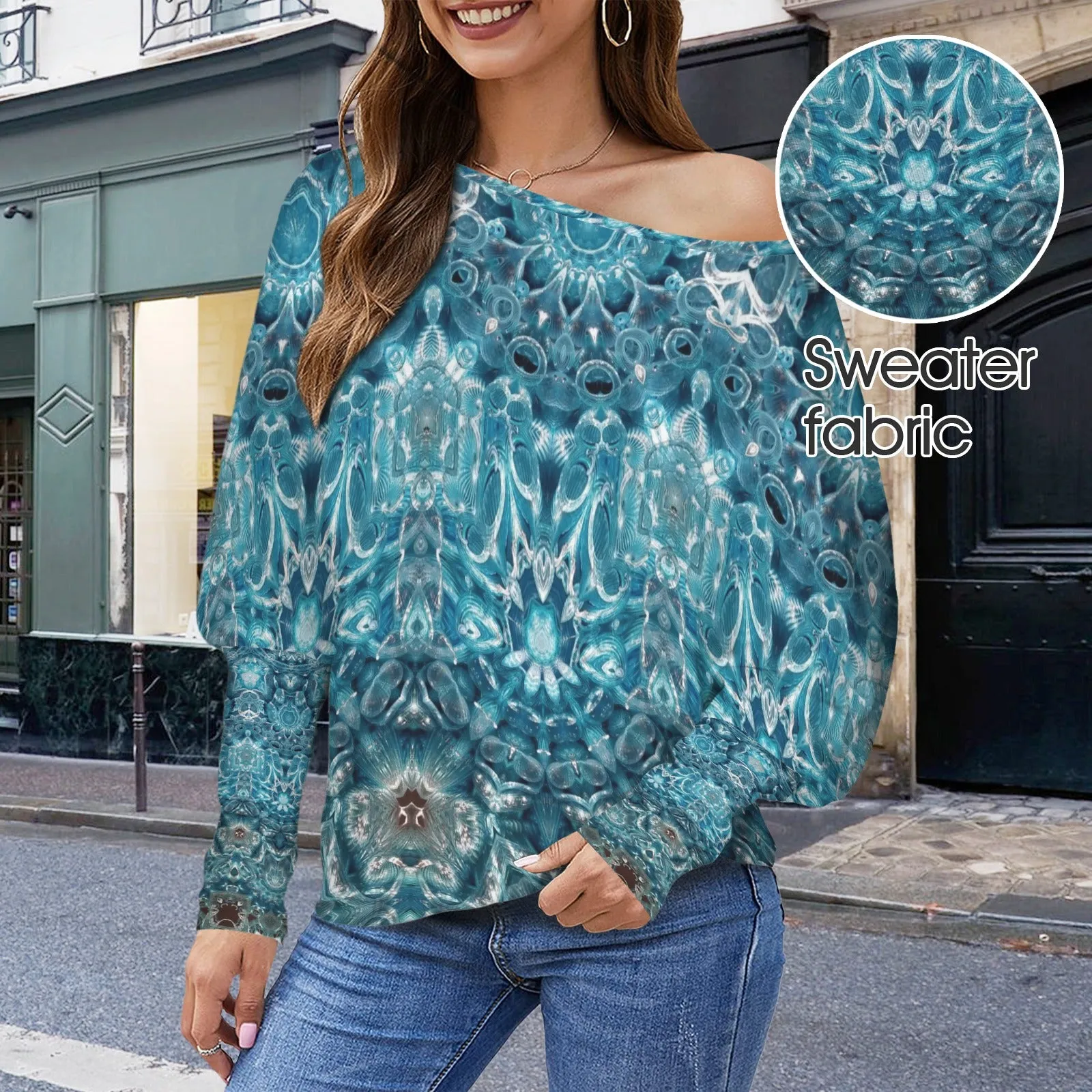 Batwing Long Sleeve Sweater Blue Glass