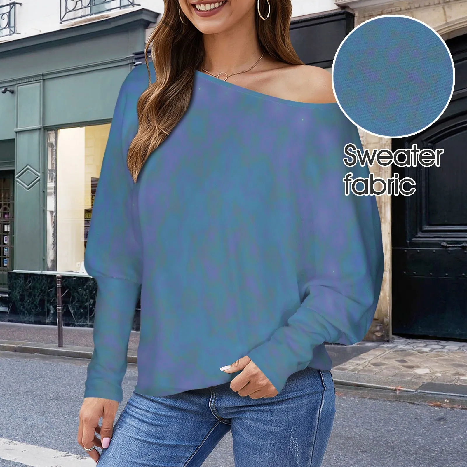 Batwing Long Sleeve Sweater Blue Green Purple Watercolor