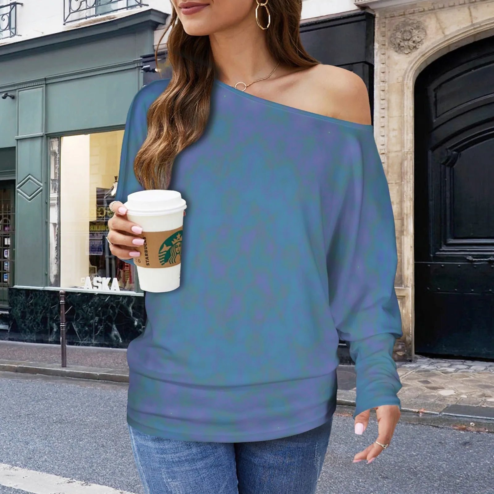 Batwing Long Sleeve Sweater Blue Green Purple Watercolor