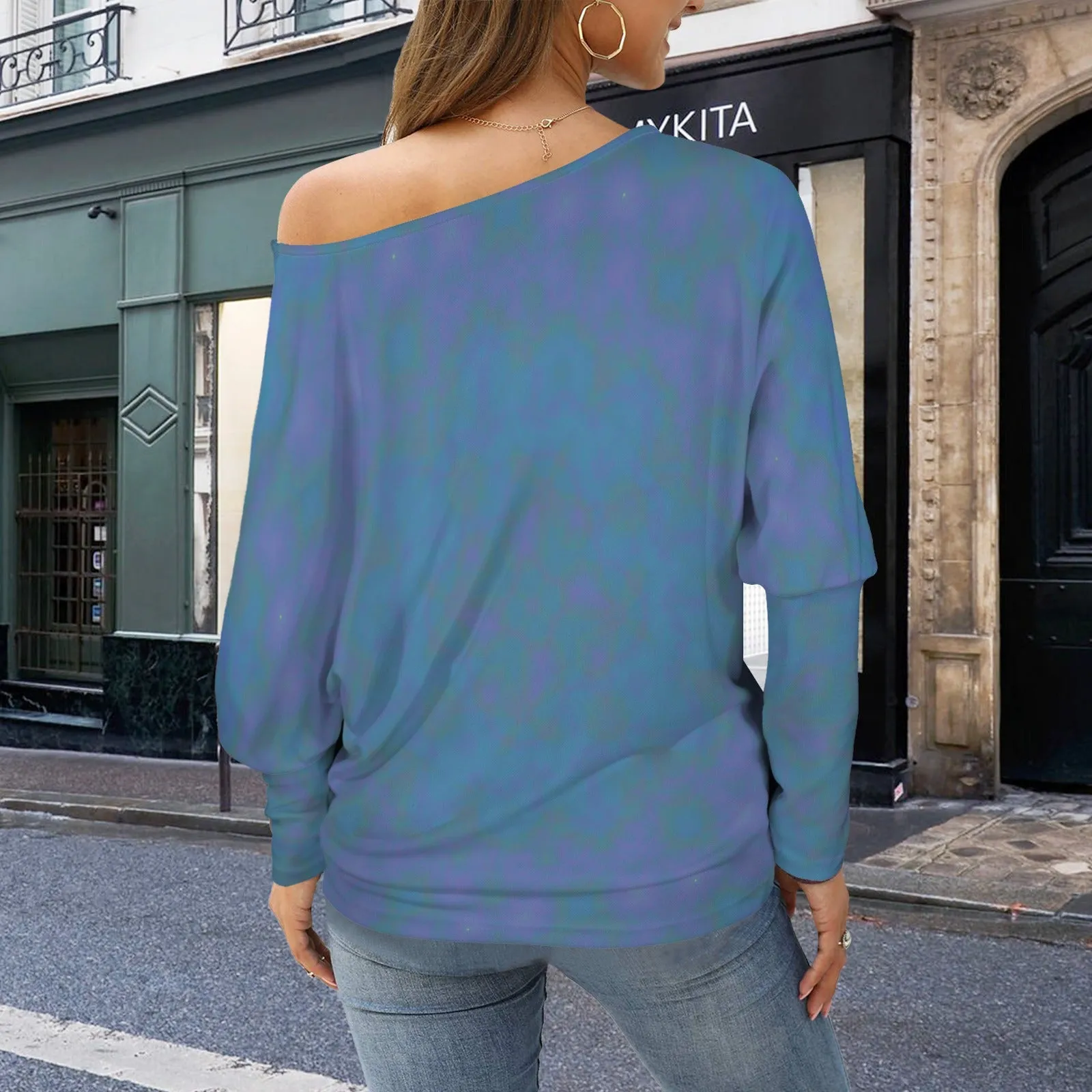 Batwing Long Sleeve Sweater Blue Green Purple Watercolor