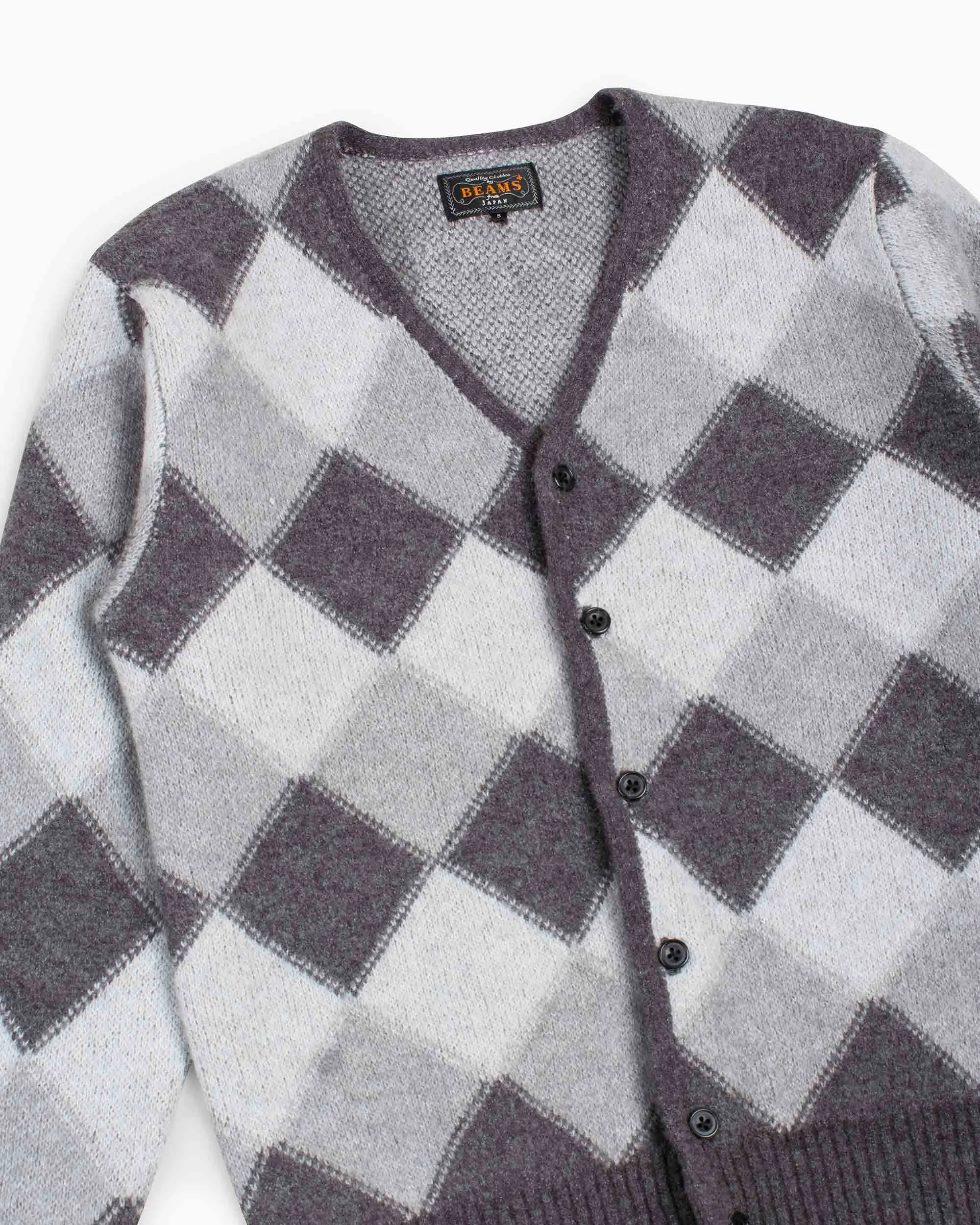 Beams Plus Cardigan Double Jacquard Argyle Pattern Grey