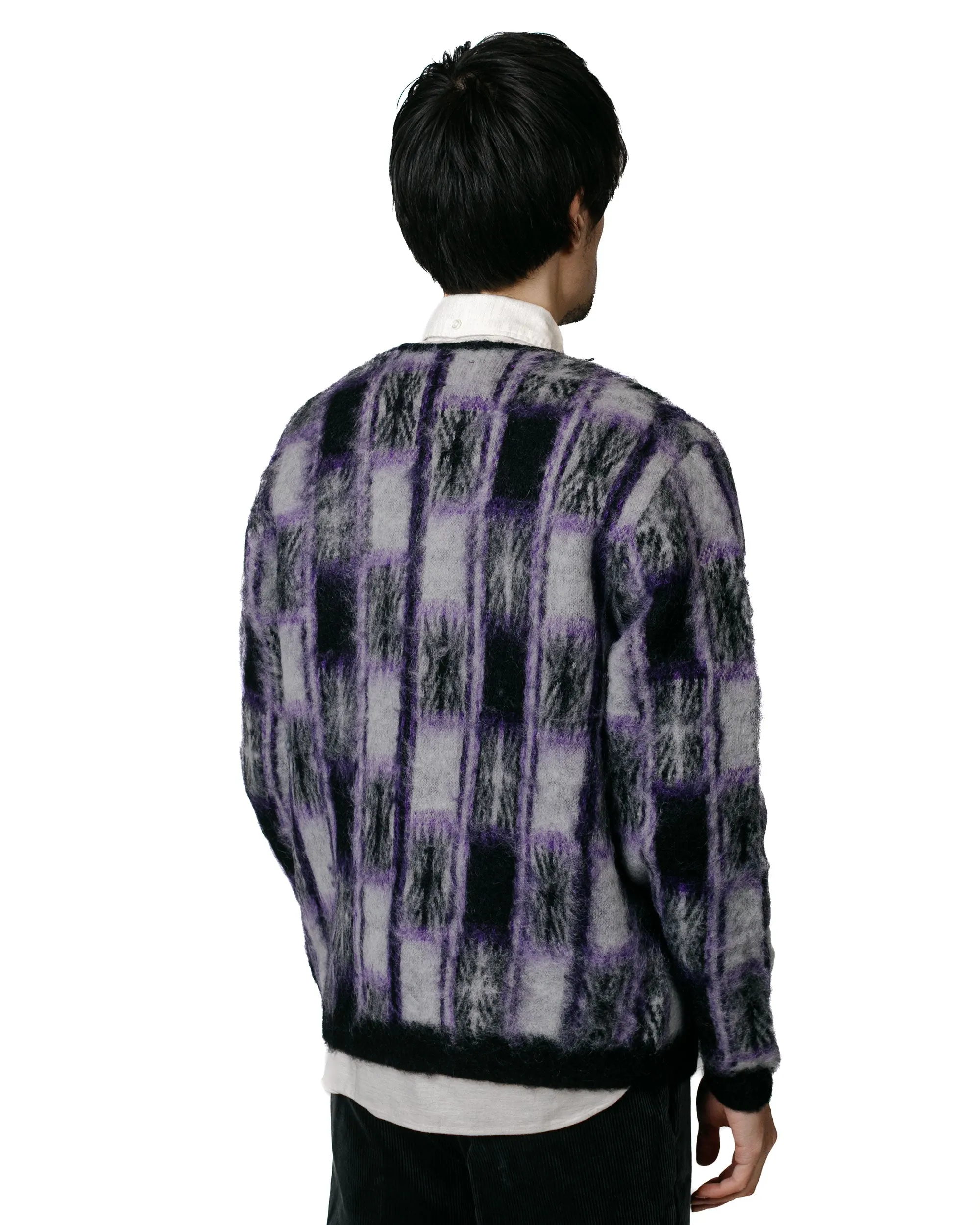Beams Plus Cardigan Double Jacquard Check Pattern Black