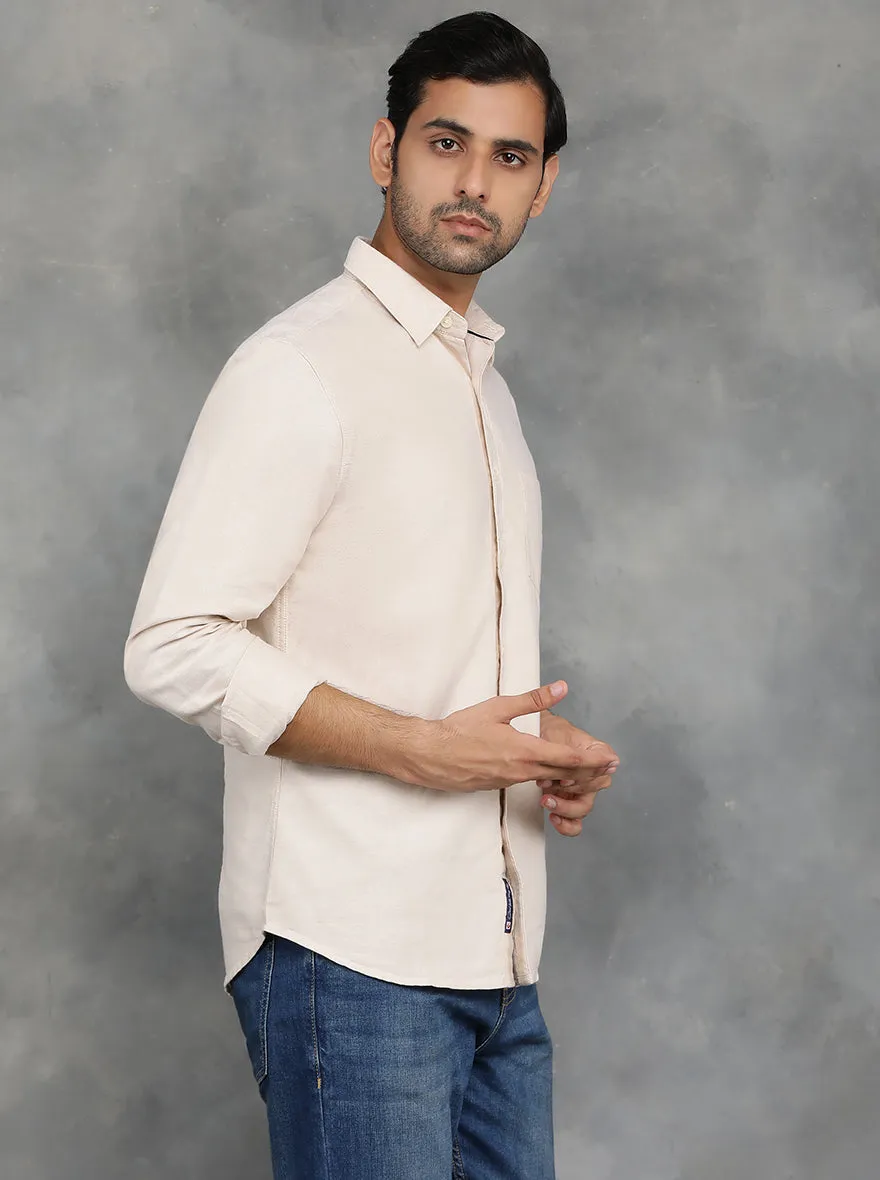Beige Solid Slim Fit Casual Shirt | GreenFibre