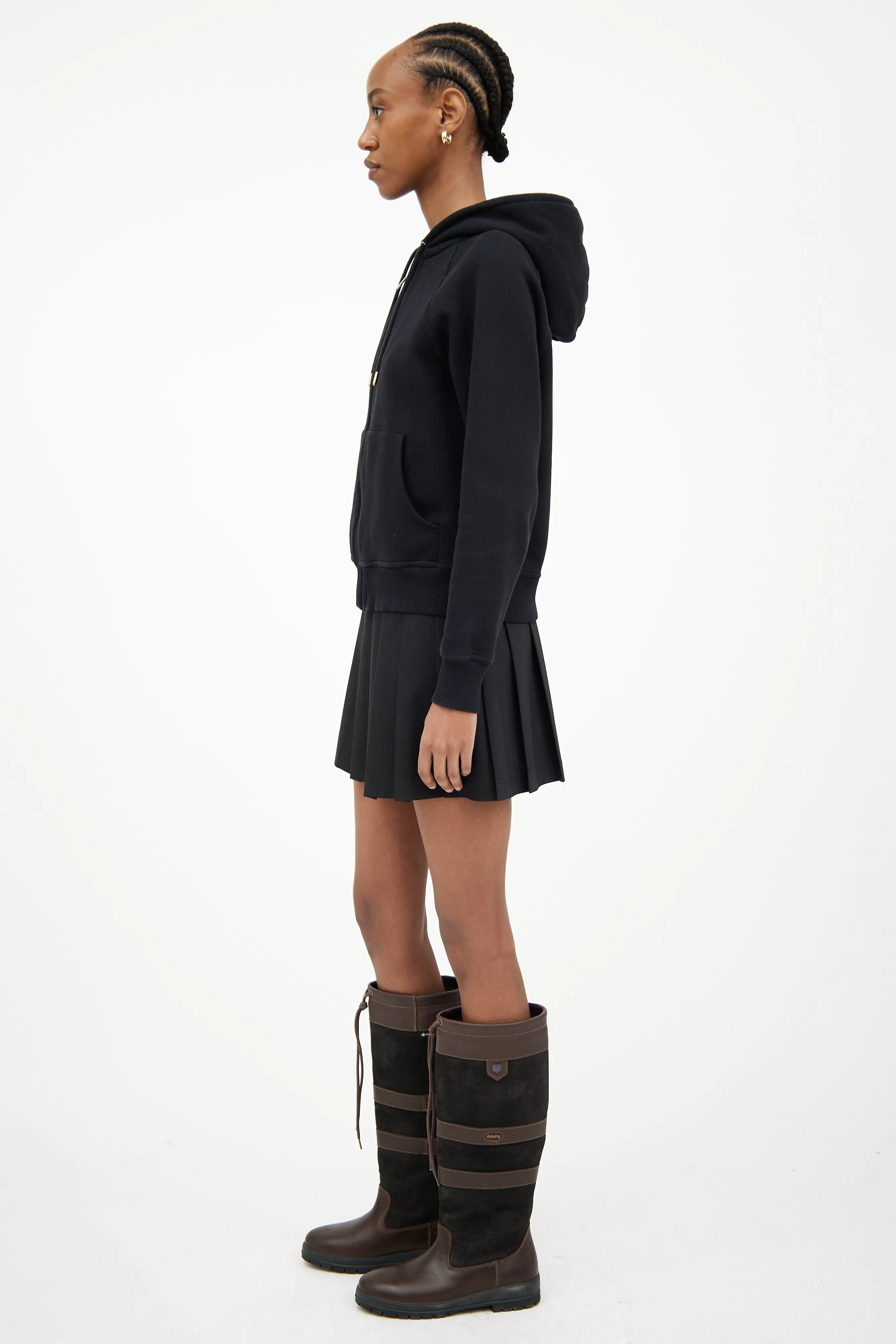 Black & Multi Check Hooded Sweatshirt