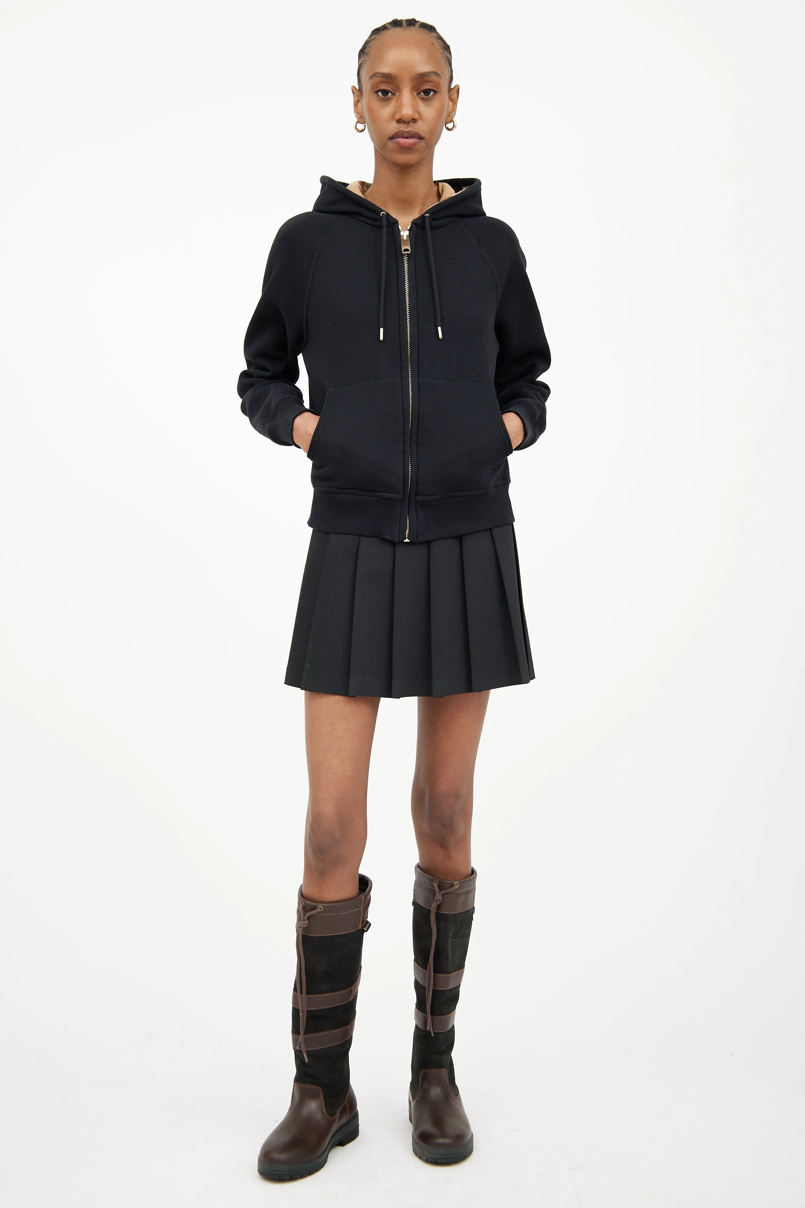 Black & Multi Check Hooded Sweatshirt