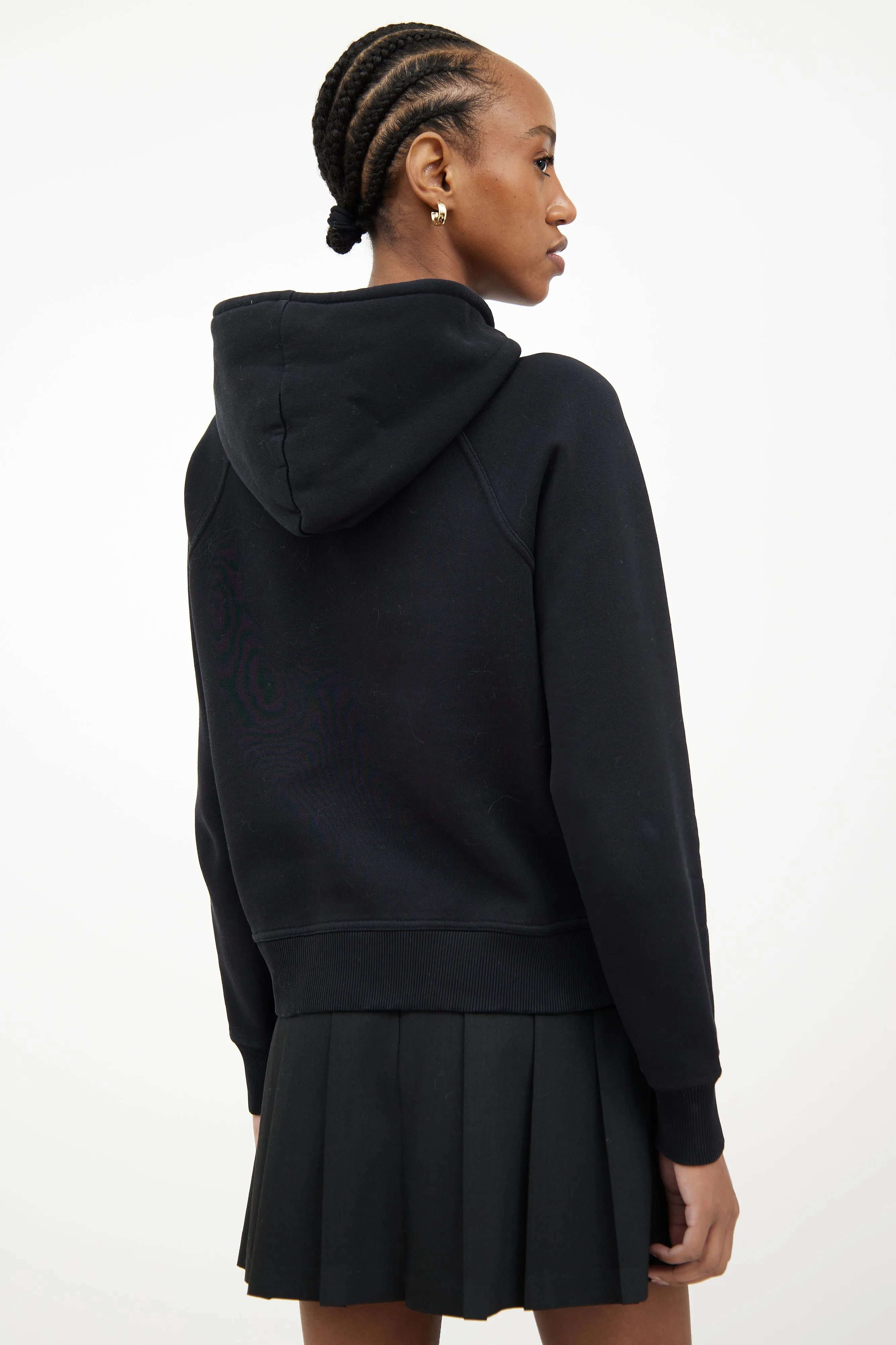 Black & Multi Check Hooded Sweatshirt