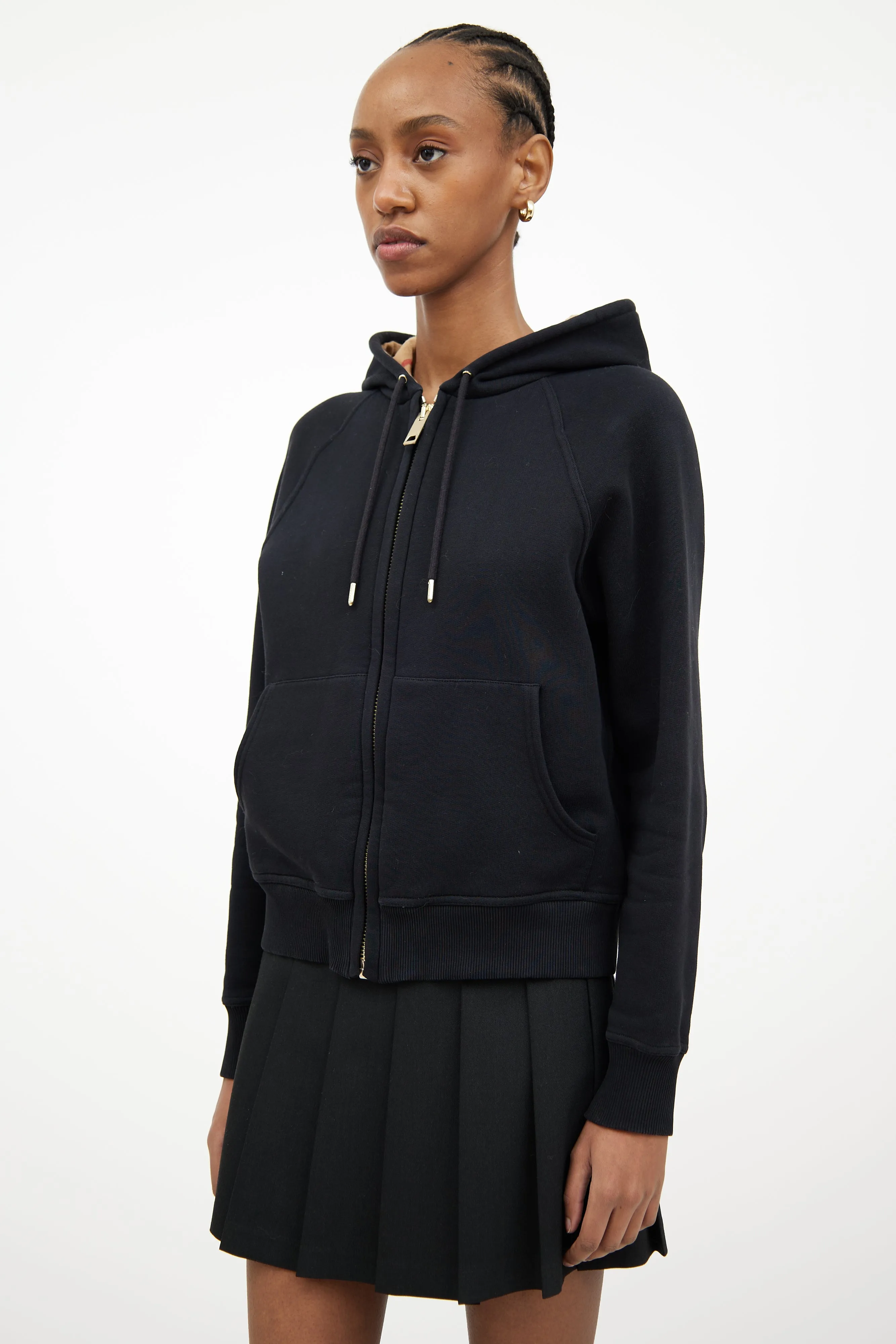 Black & Multi Check Hooded Sweatshirt