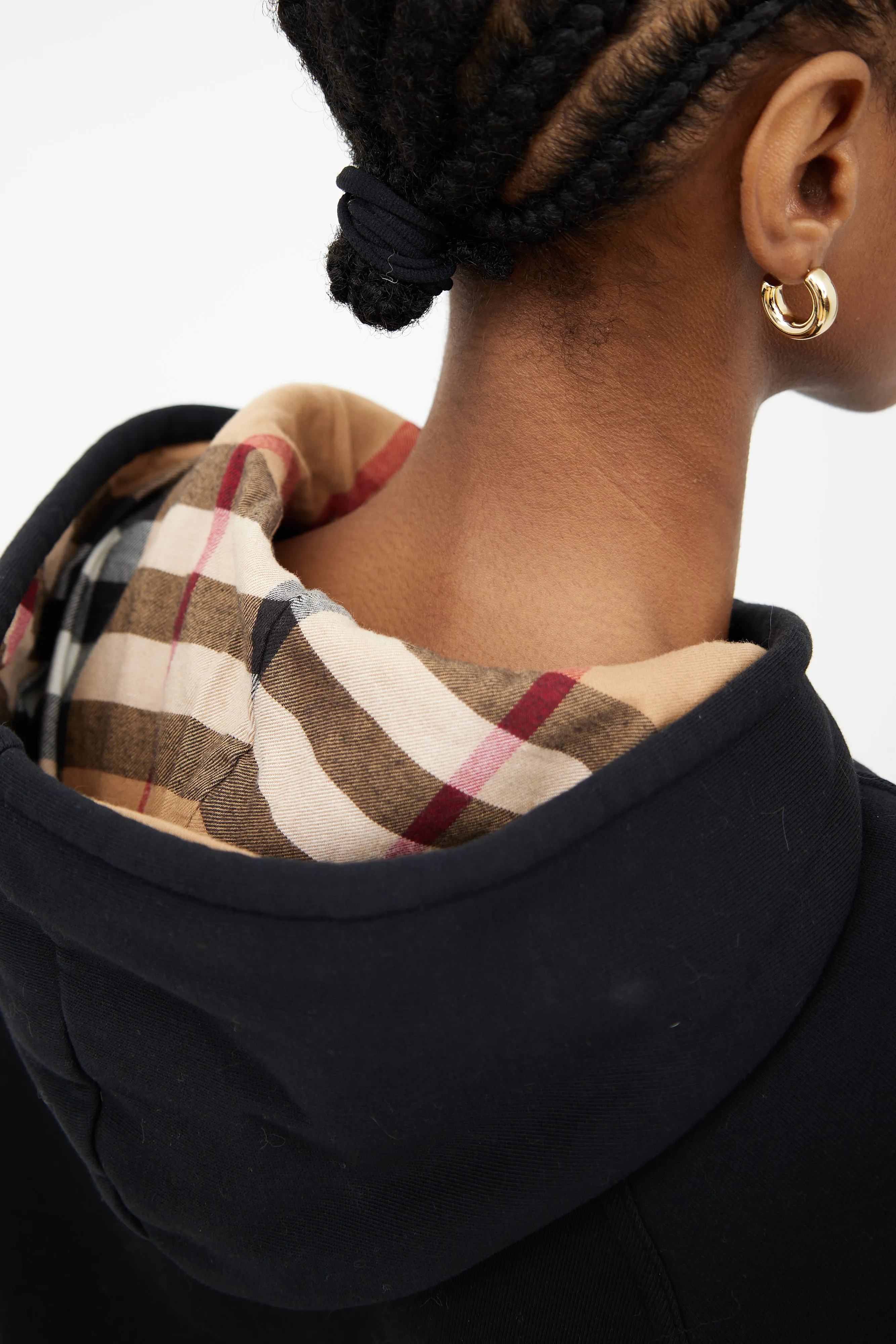 Black & Multi Check Hooded Sweatshirt