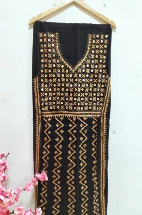 Black Hand Embroidered Kantha Cotton Unstitched Kurti