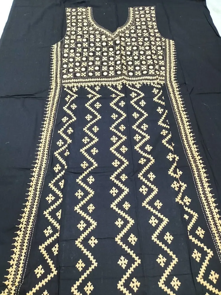 Black Hand Embroidered Kantha Cotton Unstitched Kurti