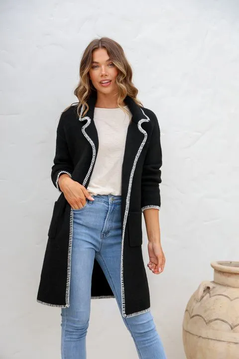 Blanket Stitch Cardigan Black