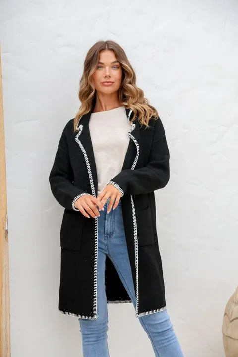 Blanket Stitch Cardigan Black