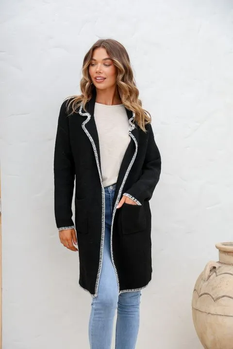 Blanket Stitch Cardigan Black