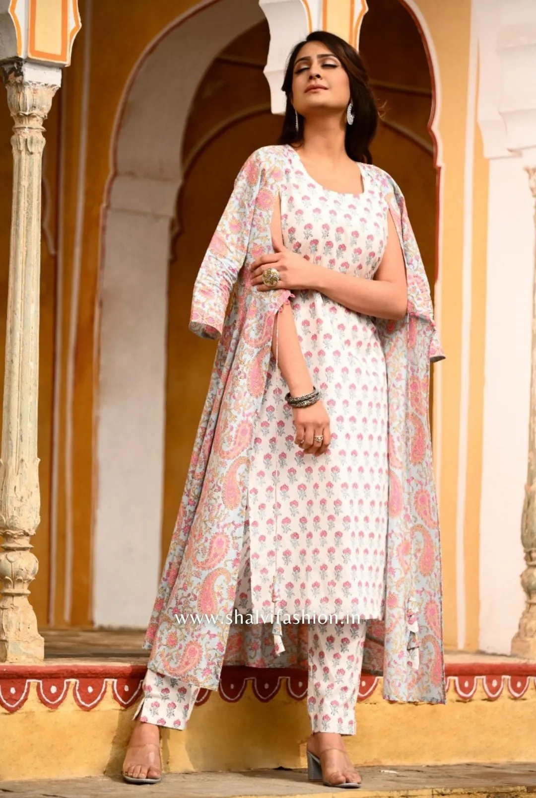Blue Paisley Hand Block Print Three Piece Suit Set (CSS46)