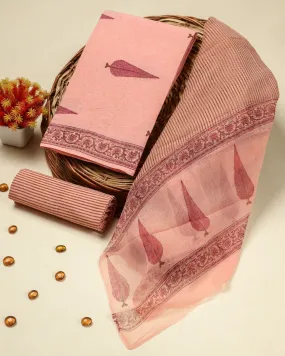 Buta Print Cotton Suit Set with Chiffon Dupatta (PCHF481)
