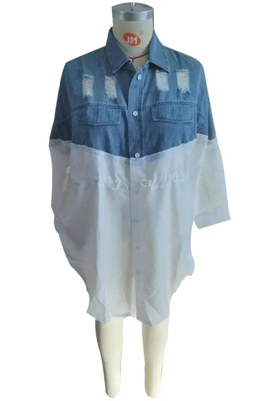 BZ007 Denim Mixed Mini Shirt Dress