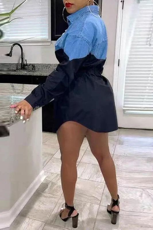 BZ007 Denim Mixed Mini Shirt Dress