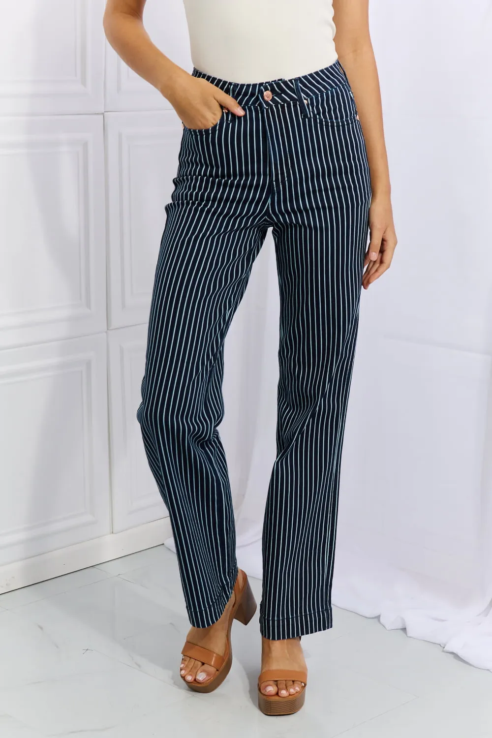 Cassidy Striped Straight Jeans