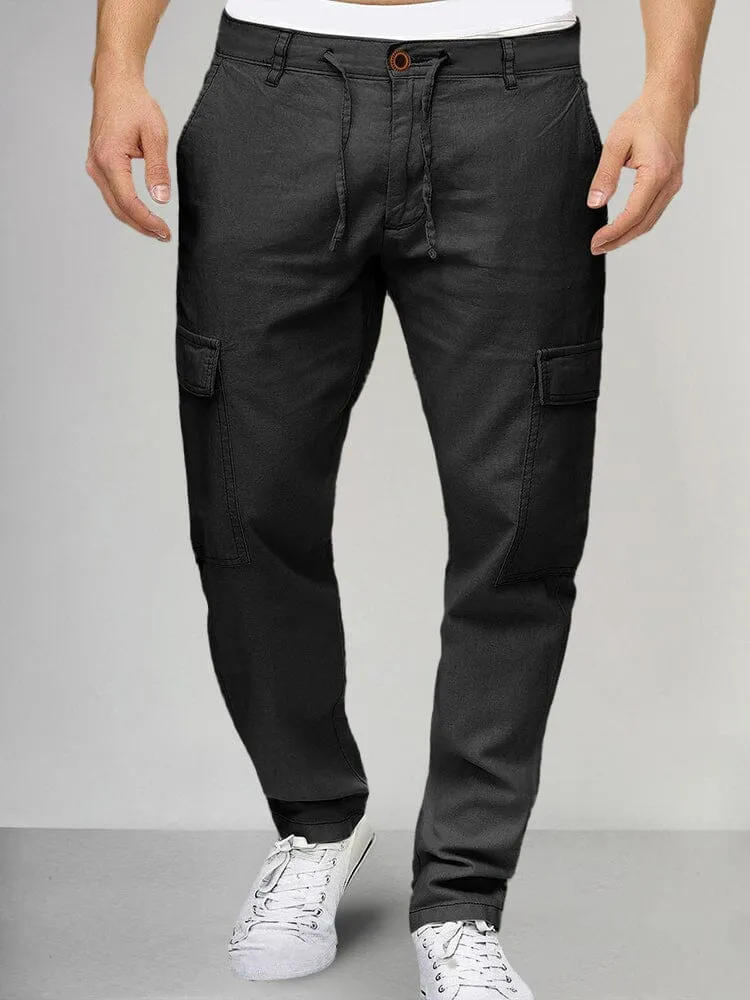Casual Drawstring Cotton Linen Cargo Pants