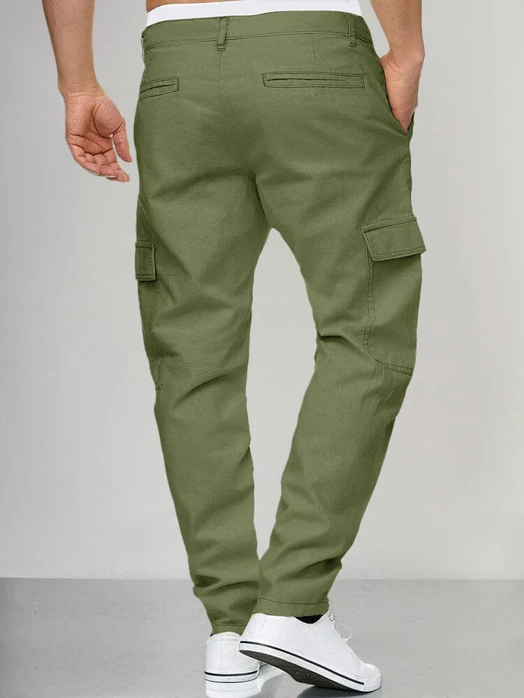 Casual Drawstring Cotton Linen Cargo Pants