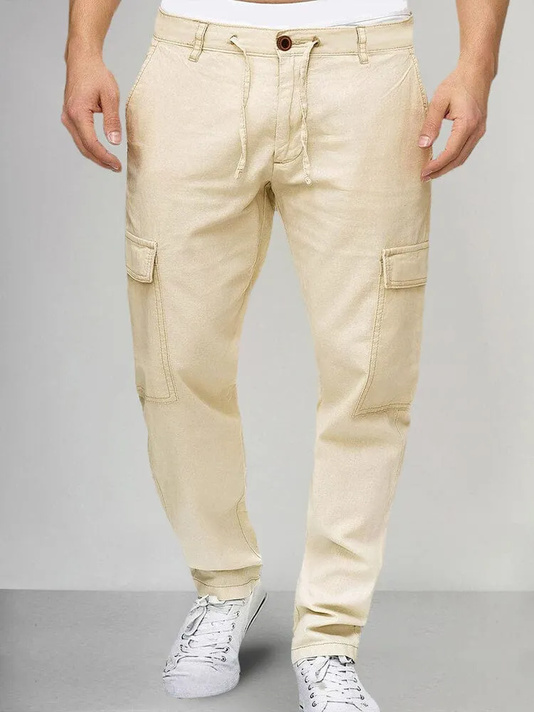 Casual Drawstring Cotton Linen Cargo Pants