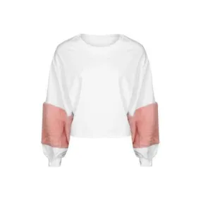 Casual Women Pink Artificial Wool Splicing Sweatshirts
