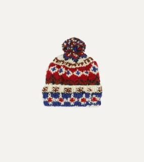Chamula x Drakes Luxurious Ecru Fairisle Merino Wool Knit Cap