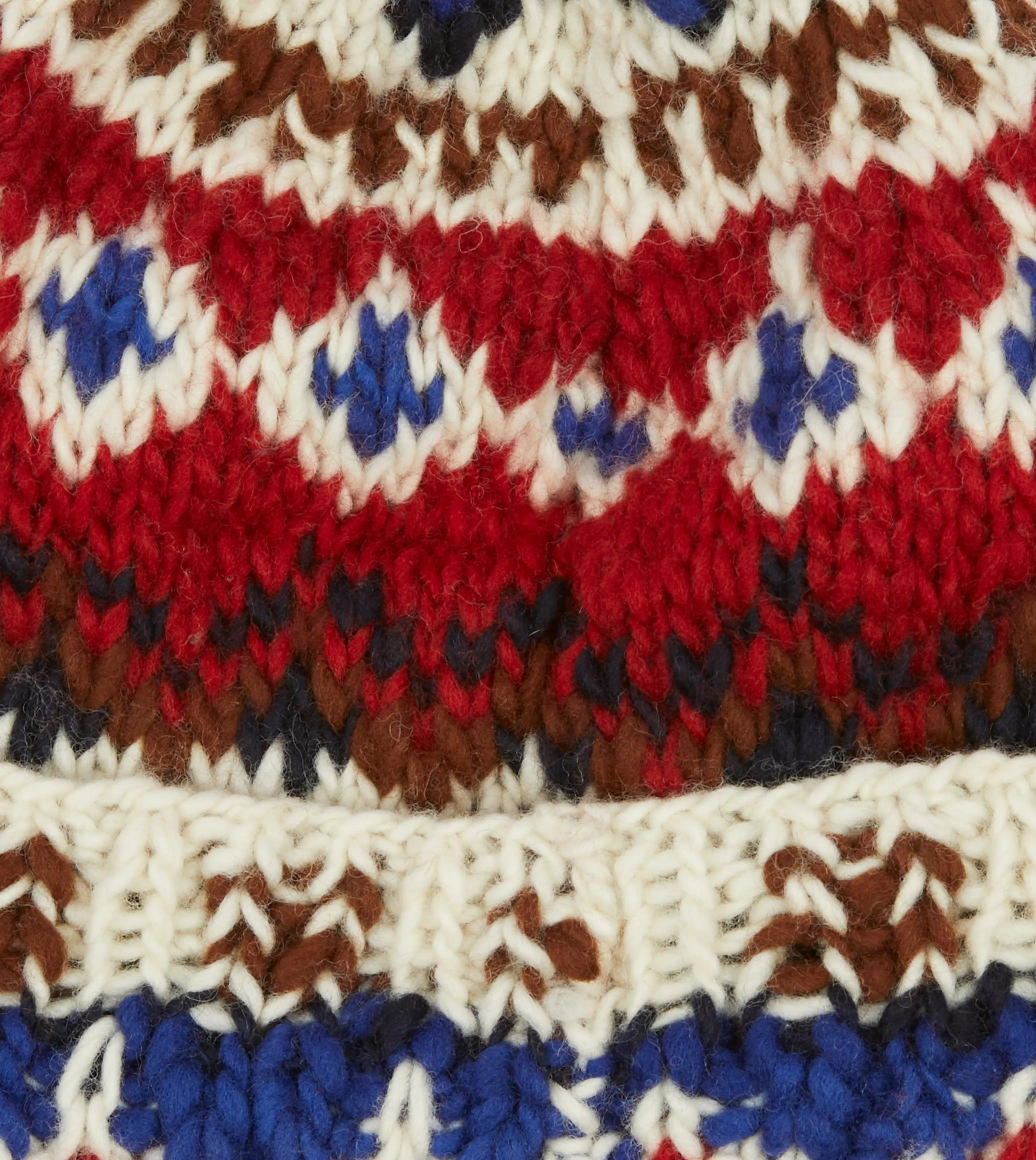 Chamula x Drakes Luxurious Ecru Fairisle Merino Wool Knit Cap