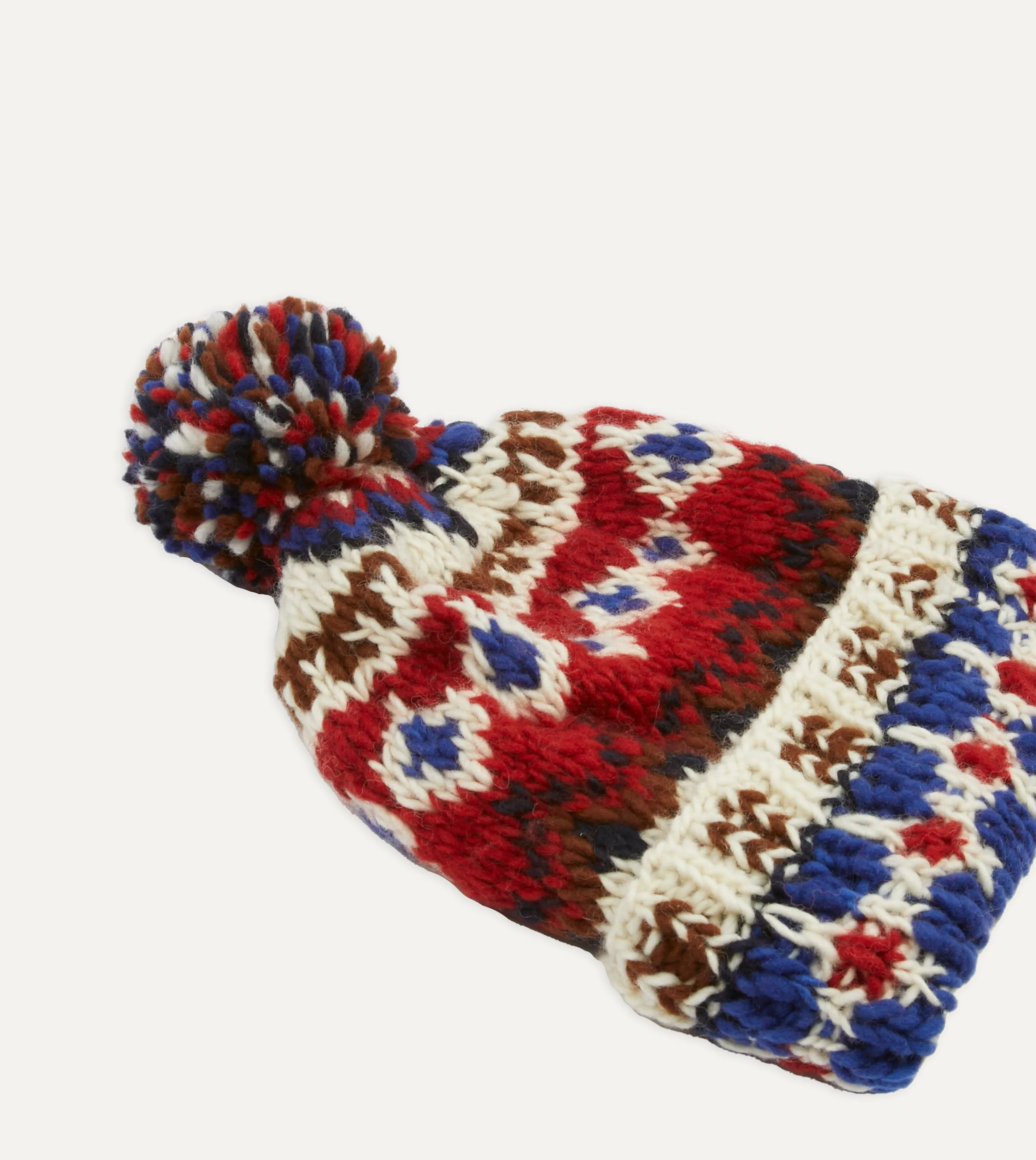 Chamula x Drakes Luxurious Ecru Fairisle Merino Wool Knit Cap