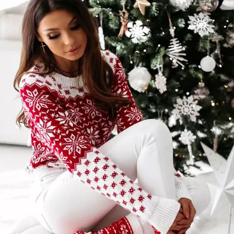 Nordic Fair Isle Christmas Snowflake Print Pullover Sweater
