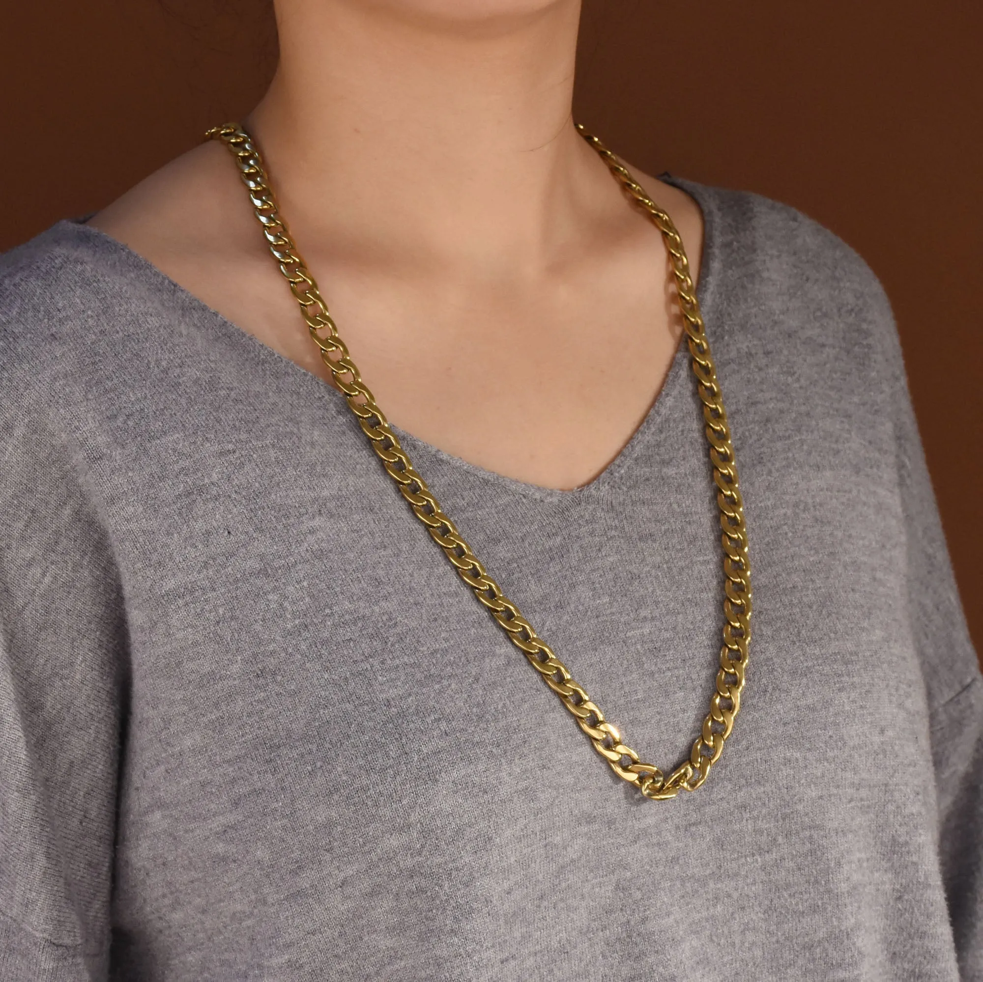 Curb Chain Necklace Mens Black IP Silver Gold Stainless Steel 18,20,24,30 Inch