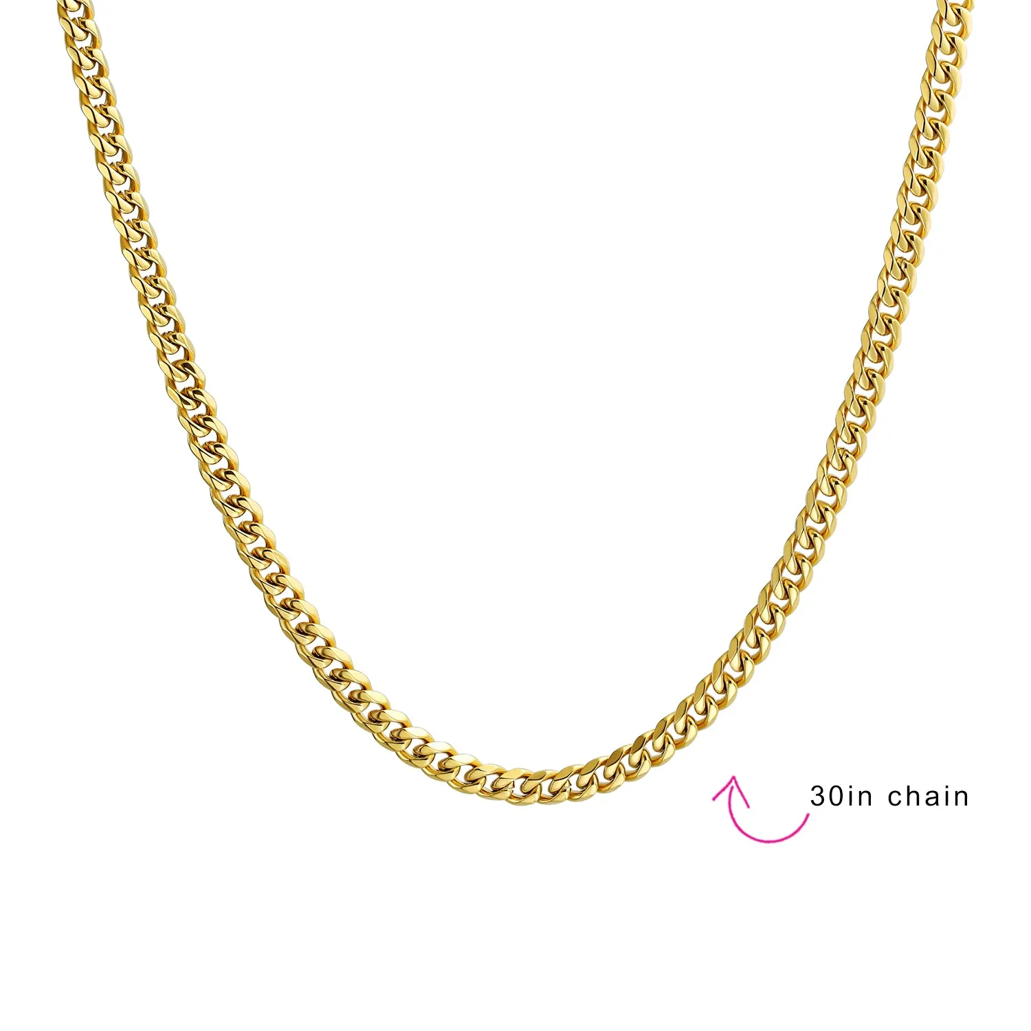Curb Chain Necklace Mens Black IP Silver Gold Stainless Steel 18,20,24,30 Inch