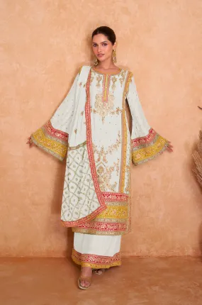 Designer Occasion Wear Latest Premium Real Chinnon White Salwar Suit