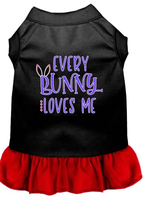Every Bunny Loves Me Screen Print Dog Dress Black With Red Sm (10)