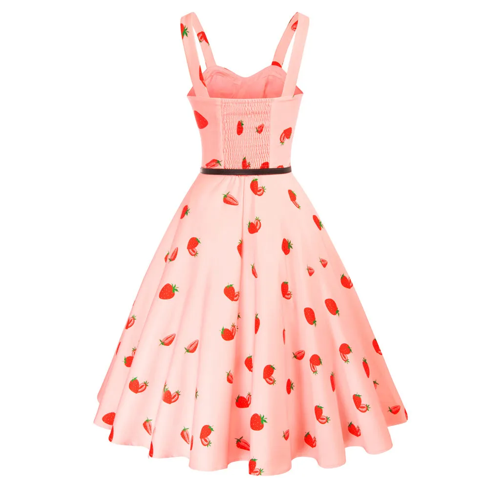 Floral Print Sweetheart Neck Flared A-Line Dress with Belt